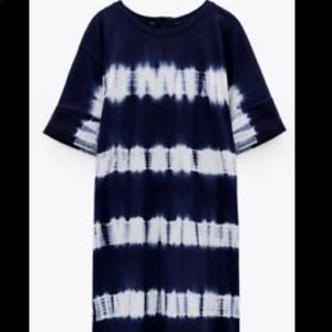 Zara tie-dye indigo dress NWT Size M 100% Cotton